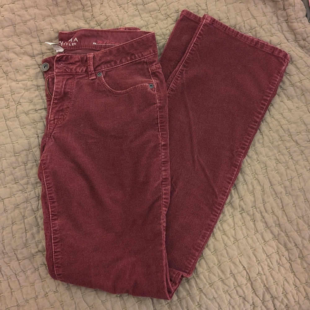 Burgundy Mid-Rise Corduroys